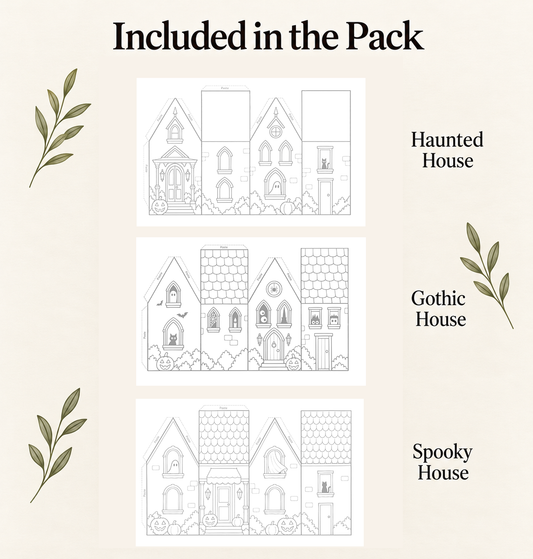 Cut and Fold Watercolor Halloween Houses (Digital Files)